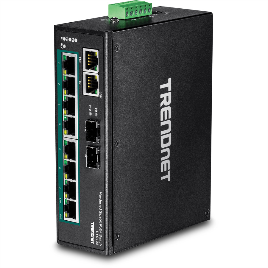 TRENDnet TI-PG102 10Port DIN-Rail Switch Industrial Gigabit PoE+