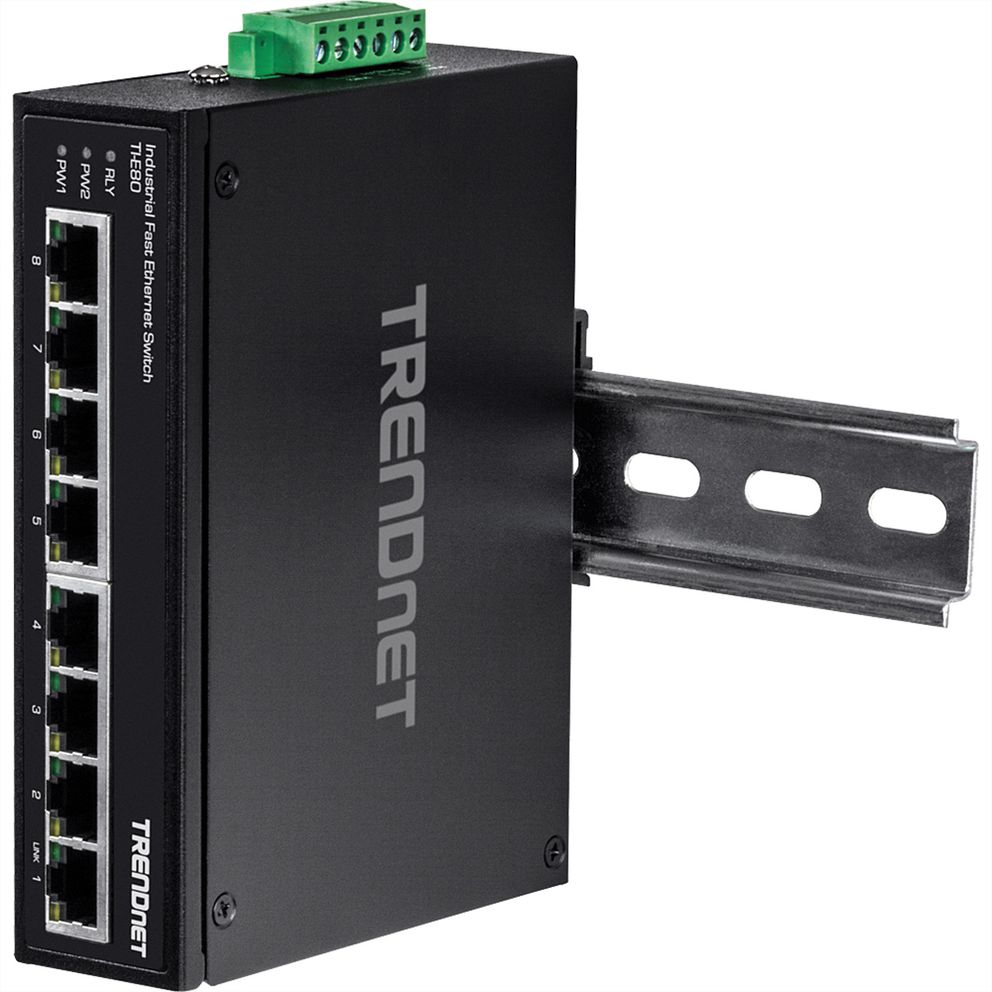 TRENDnet TI-E80 Industrial Fast Ethernet DIN-Rail Switch 8-Port