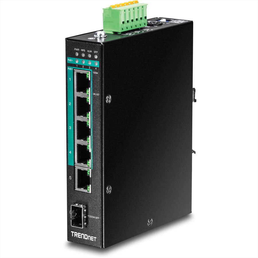 TRENDnet TI-PG541i 6-Port Switch PoE+ Industrial Gigabit Layer 2 DIN-Rail