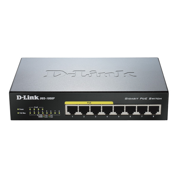 D-Link DGS-1008P 8-Port Gigabit PoE+ Unmanaged Desktop Switch