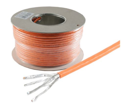 Helos Verlegekabel, Cat 7, S/FTP, PiMF, LSZH, orange, 100m Ring 
