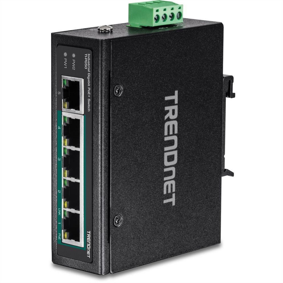 TRENDnet 5-Port Industrieller Gigabit PoE+ DIN-Rail-Switch